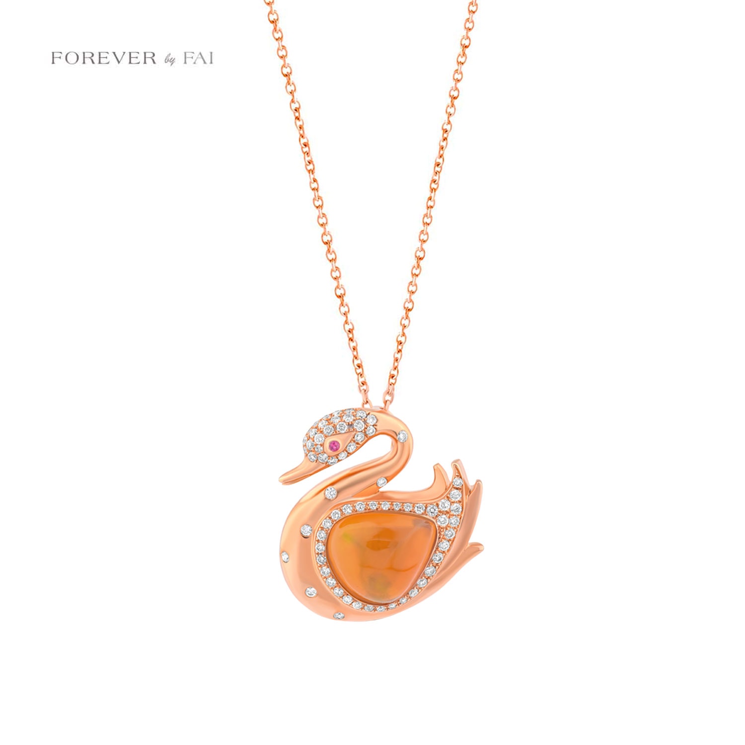 Swan Pendant Necklace in Solid Gold (Yellow/Rose/White)