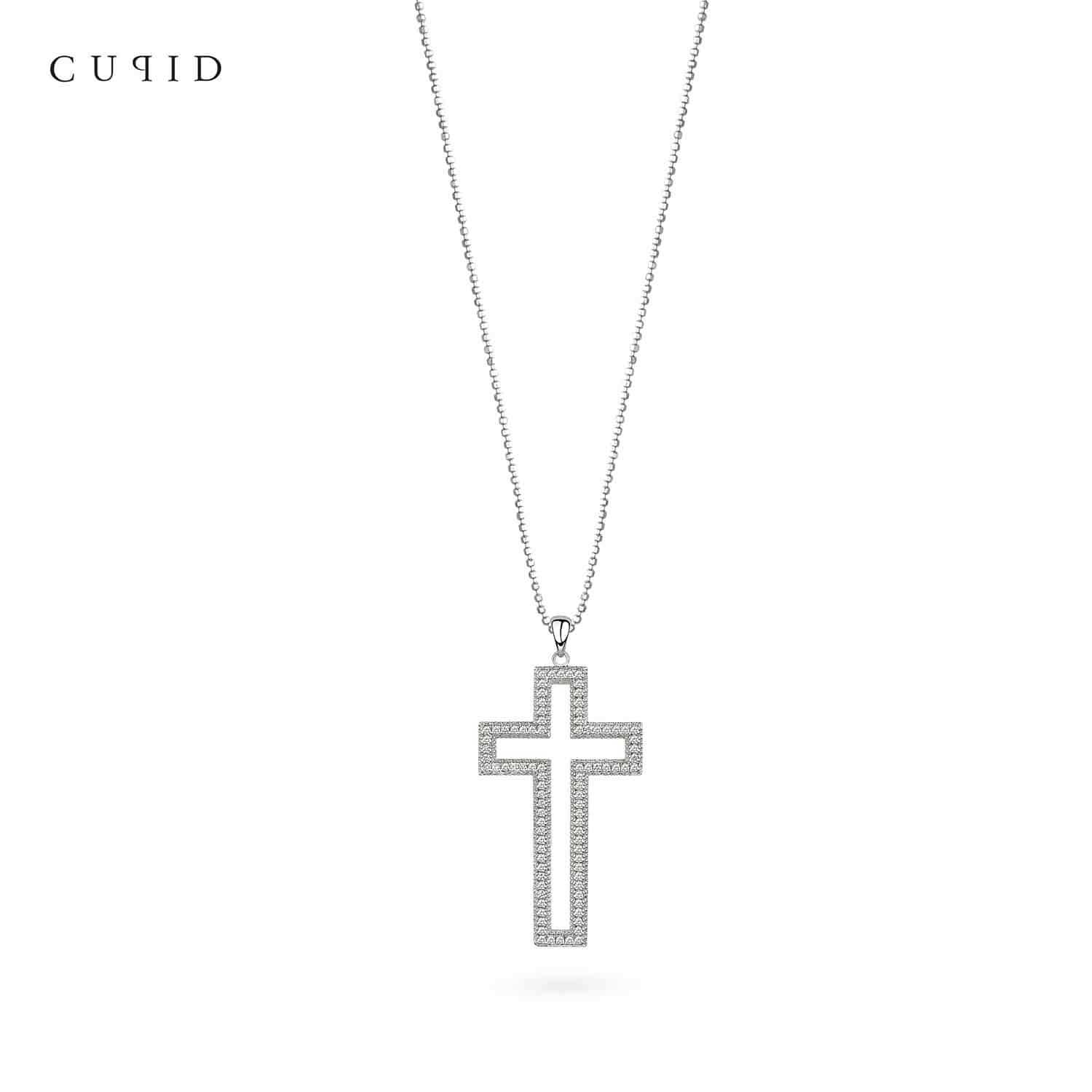 Faith Cross Necklace in 18K White Gold with Diamonds • Forever Jewels