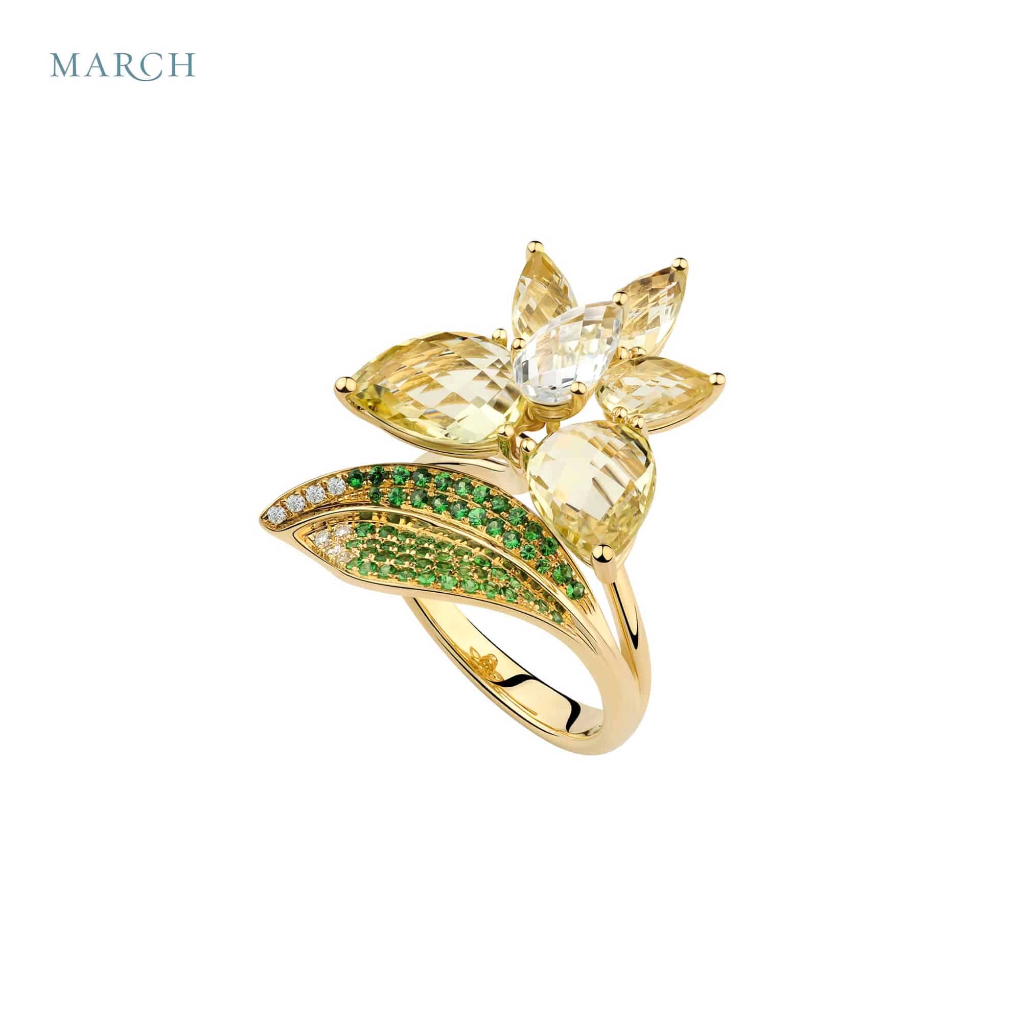 Passion Orchid Ring in 18K Yellow Gold with Diamonds and Lemon Quartz •  Forever Jewels
